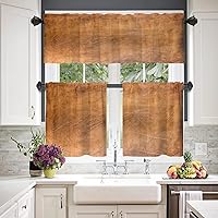 Vista 2 de Cenefas de cocina modernas con patrón de cobre marrón dorado para ventanas, cenefas opacas abstractas de marcas de arañazos y cortinas opacas