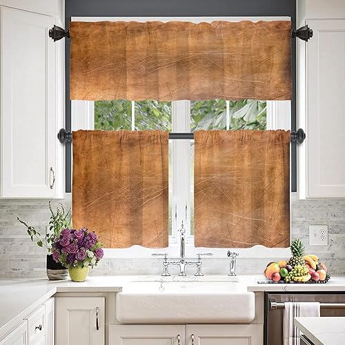 Miniatura 2 de Cenefas de cocina modernas con patrón de cobre marrón dorado para ventanas, cenefas opacas abstractas de marcas de arañazos y cortinas opacas