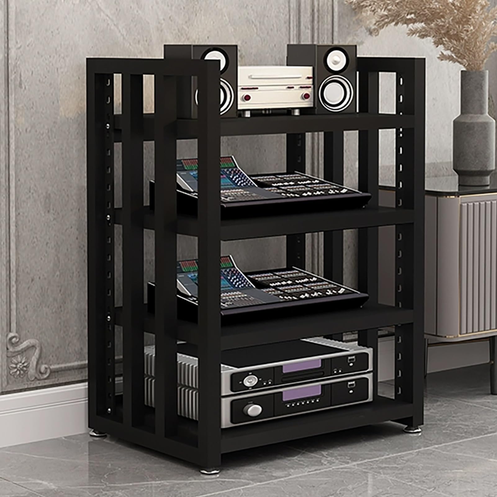 Meuble Hi Fi anti-surchauffe 4 niveaux pour ranger platine vinyle et lecteur DVD