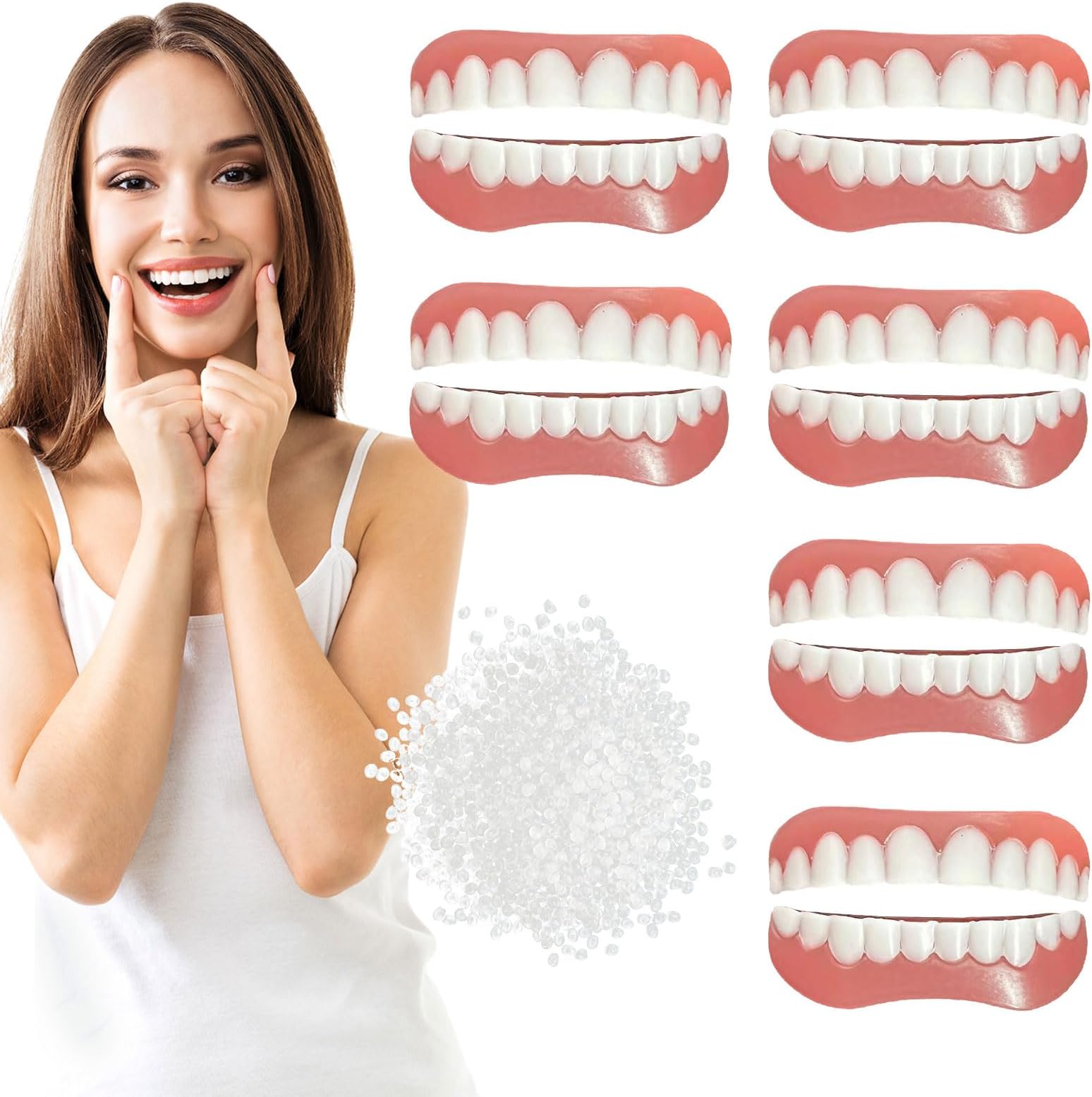 6 Pairs Dentures Cosmetic Veneer False Teeth for Men Women Temporary Prosthesis Teeth Bottom False Teeth Instant Smile Silicone Dental Prostheses for Protecting Teeth Regaining Smile (12PCS)