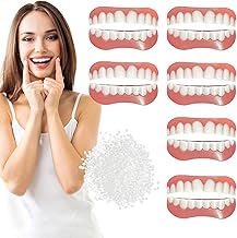 EUPSIIU 6 Paires Prothèses Dentaires Prothèse Dentaire Cosmétique Sourire Dent de Placages Dentaires Instantanées Prothèse Temporaire de Blanchiment Fausses Dents Haut Bas Prothèses Dentaires