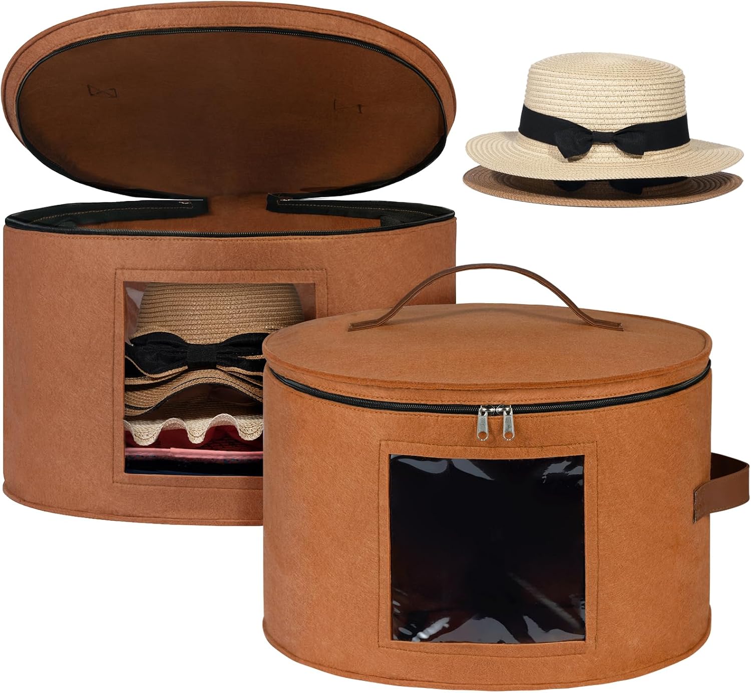 Lifewit Round Felt Hat Box Brown 2 Packs and 10 Compartments Hat Organizer for Baseball Caps Black 1 Pack