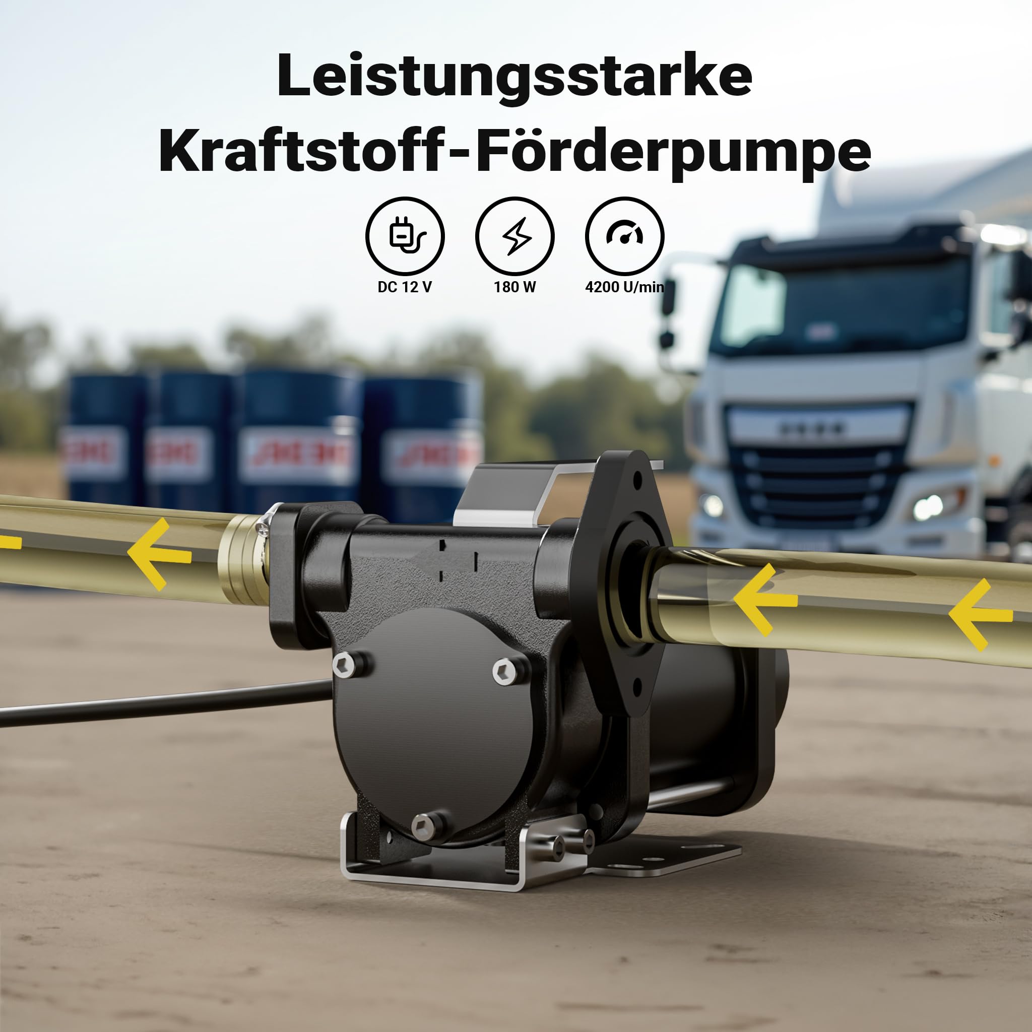 Wiltec Transferpumpe 12 V, 180 W Kraftstoffpumpe 40 l/min, Förderpumpe für Diesel/Benzin, Kraftstoffförderpumpe 4200 U/min
