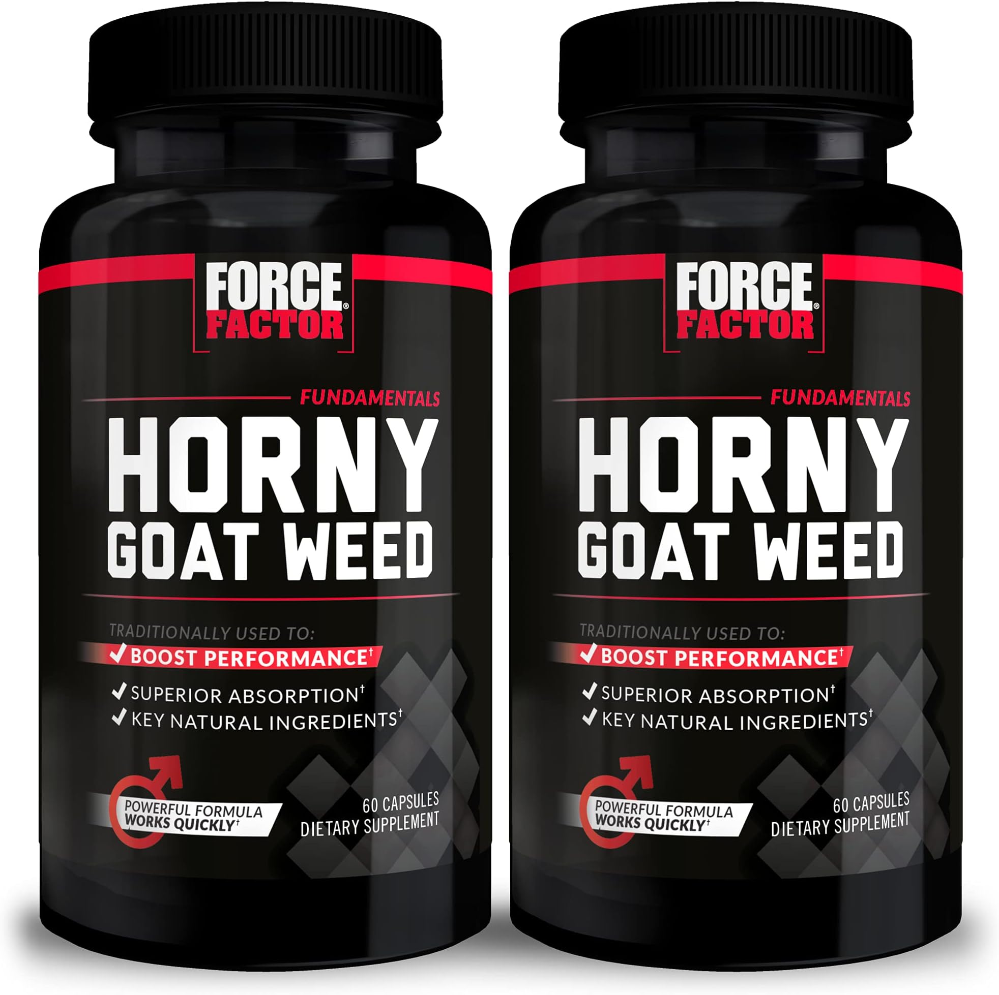 Force Factor Horny Goat Weed for Men, Natural Male Drive and Vitality Supplement with Natural Ingredients for Superior Absorption, Fundamental Series, 750mg, 60 Count (Pack of 2)