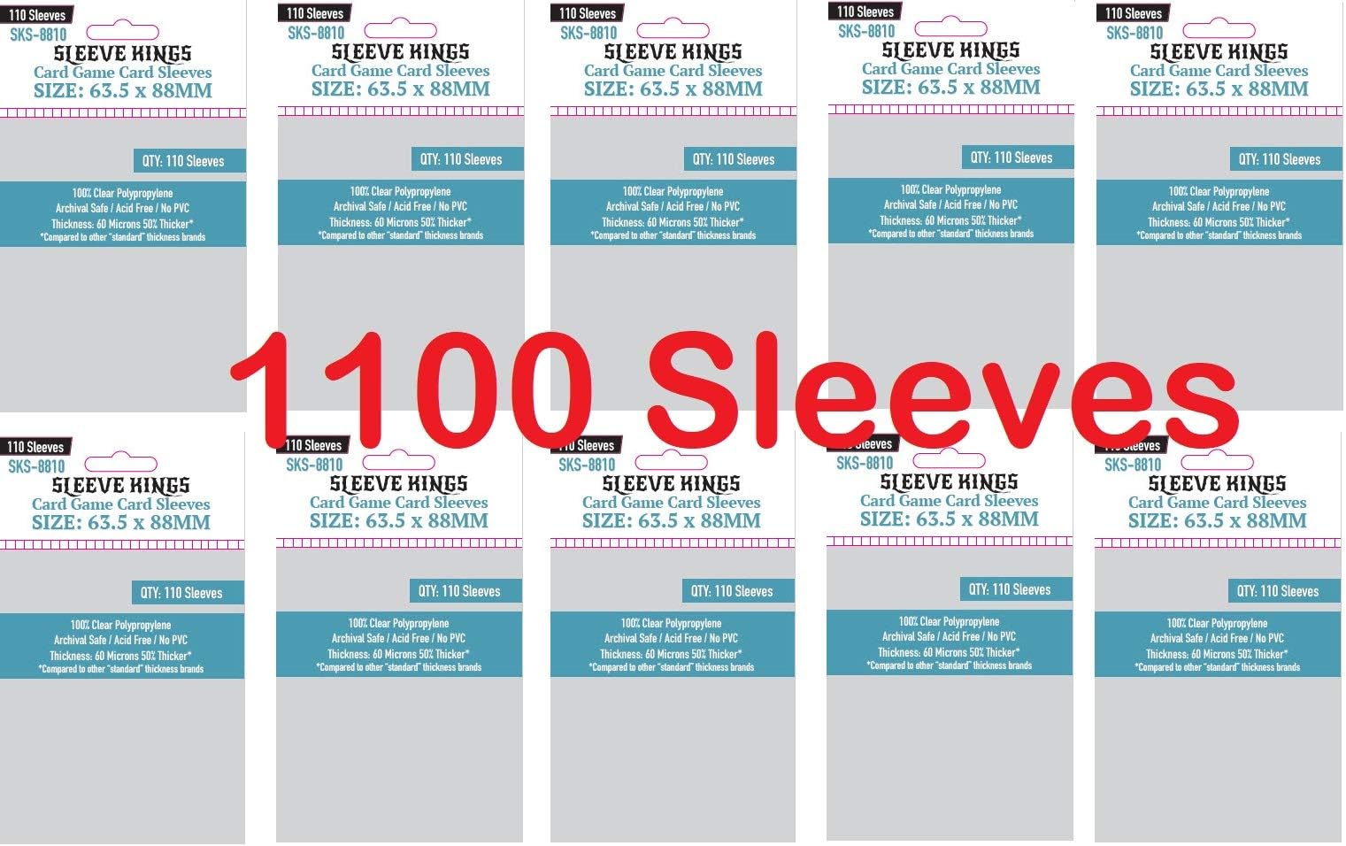 Sleeve KingsCard Game Card Sleeves 63.5 x 88 mm (10x110 Pack, 1100 Sleeves)
