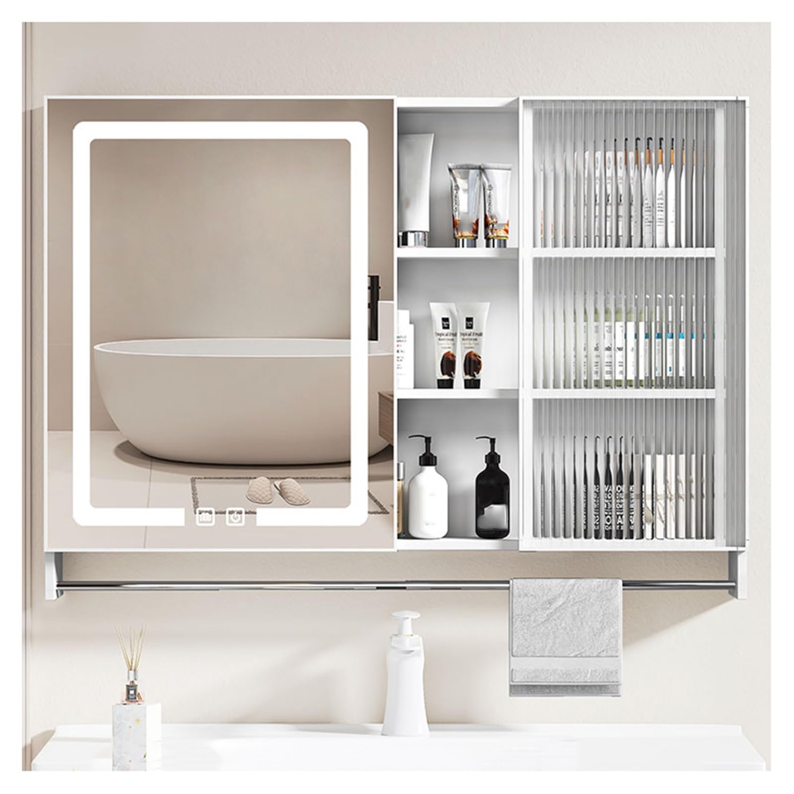 Armoire de toilette avec miroir B2 L60cm rangement mural pour salle de bain