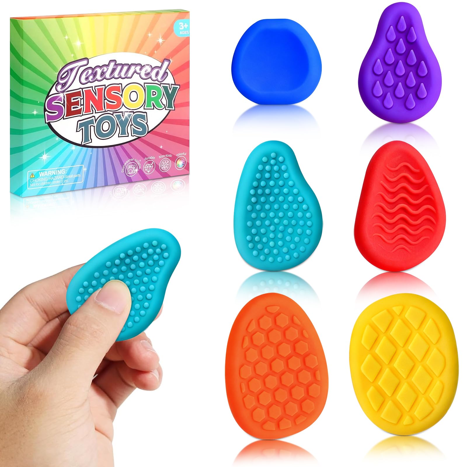 6 Stück Fidget Toys Sensory Stones, Autismus Spielzeug ADHS Hilfsmittel Sensorisches Anti Stress Spielzeug Worry Stone für Konzentration Kinder Erwachsene Stressabbau, Kleine Geschenke für Kinder
