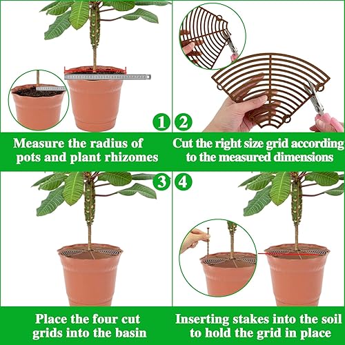 Miniatura 3 de Rejilla para macetas de 11.8 pulgadas, paquete de 6 protectores de suelo para macetas con 48 estacas, tapón de excavación de mascotas para