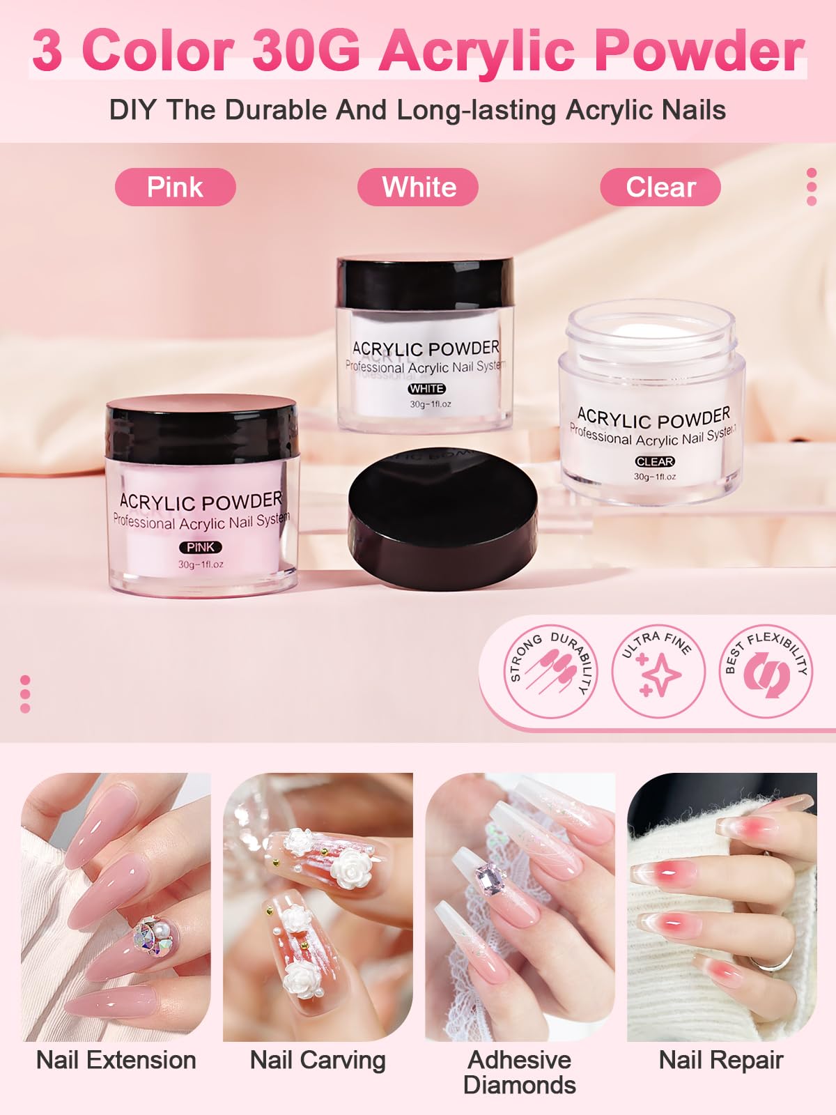Yokilly Kit Ongle Gel UV Complet: Kit Ongle Manucure Avec 80W Lampe LED UV Electrique Ponceuse Pour Ongles Gel- Poudre Acrylique Pour Ongles