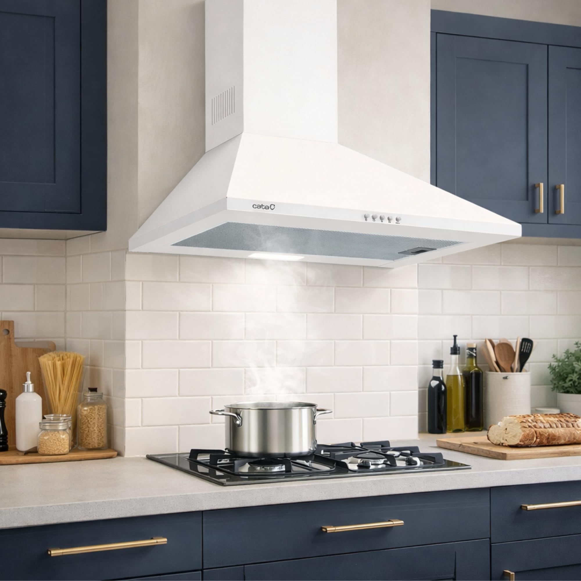 Cata | Cappa aspirante | Modello OMEGA II 600 WH | Campana decorativa da parete | 3 livelli di estrazione | Larghezza 60 cm | Finitura bianca | Classe di efficienza energetica C