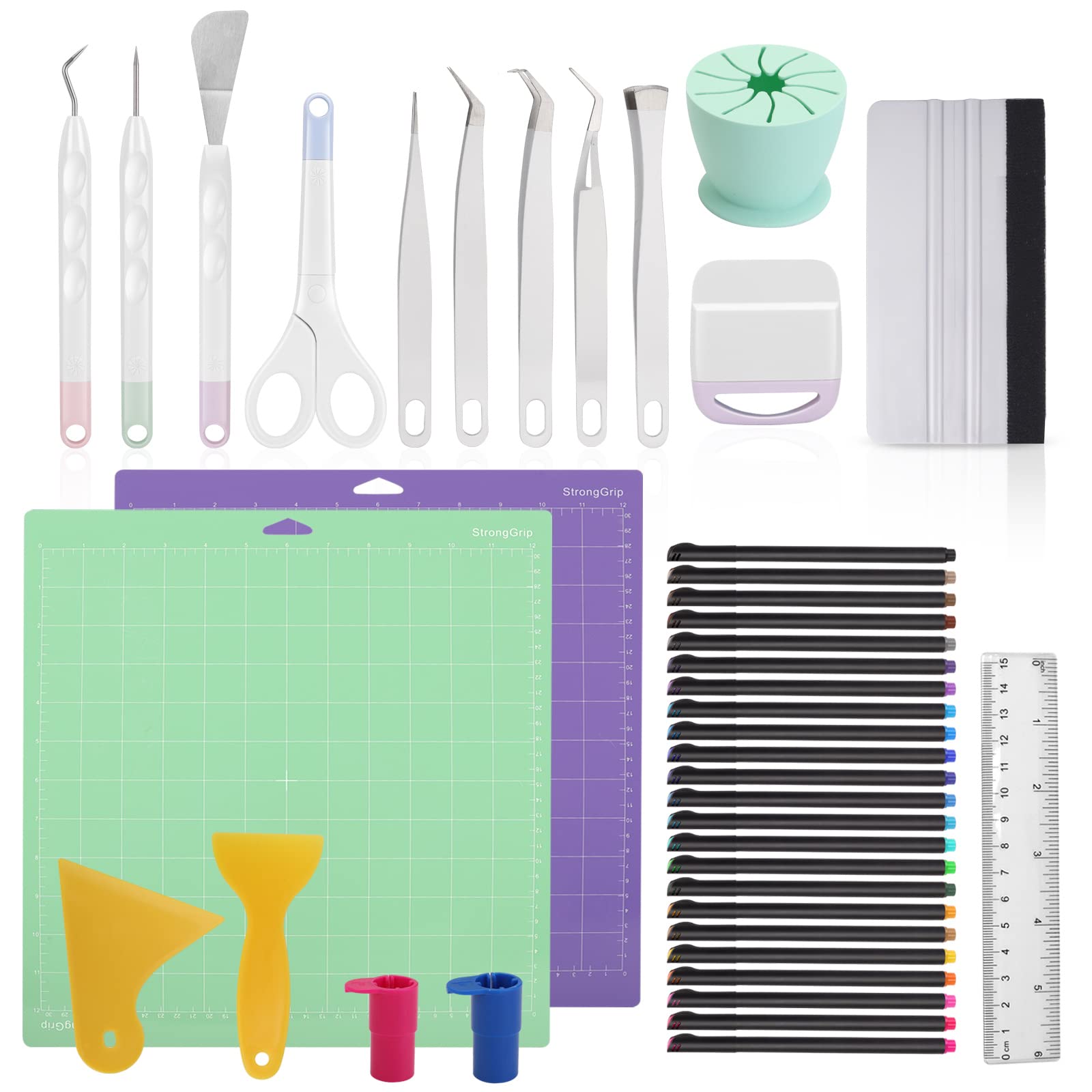 Kit de Accesorios para Cricut Maker & Explore Air: Herramientas para Vinilo, deshierbar, raspador, espátula, recolector de Recortes, Alfombra de Corte, Regla y rotuladores