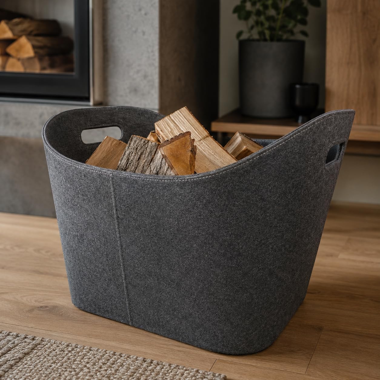 Metrox Allzweck Korb - Premium Qualität Brennholz Korb aus Filz – stabil und für große Mengen mit Griffen - Ideal für Holzlagerung, Spielzeug, Zeitschriften – Grau 99157