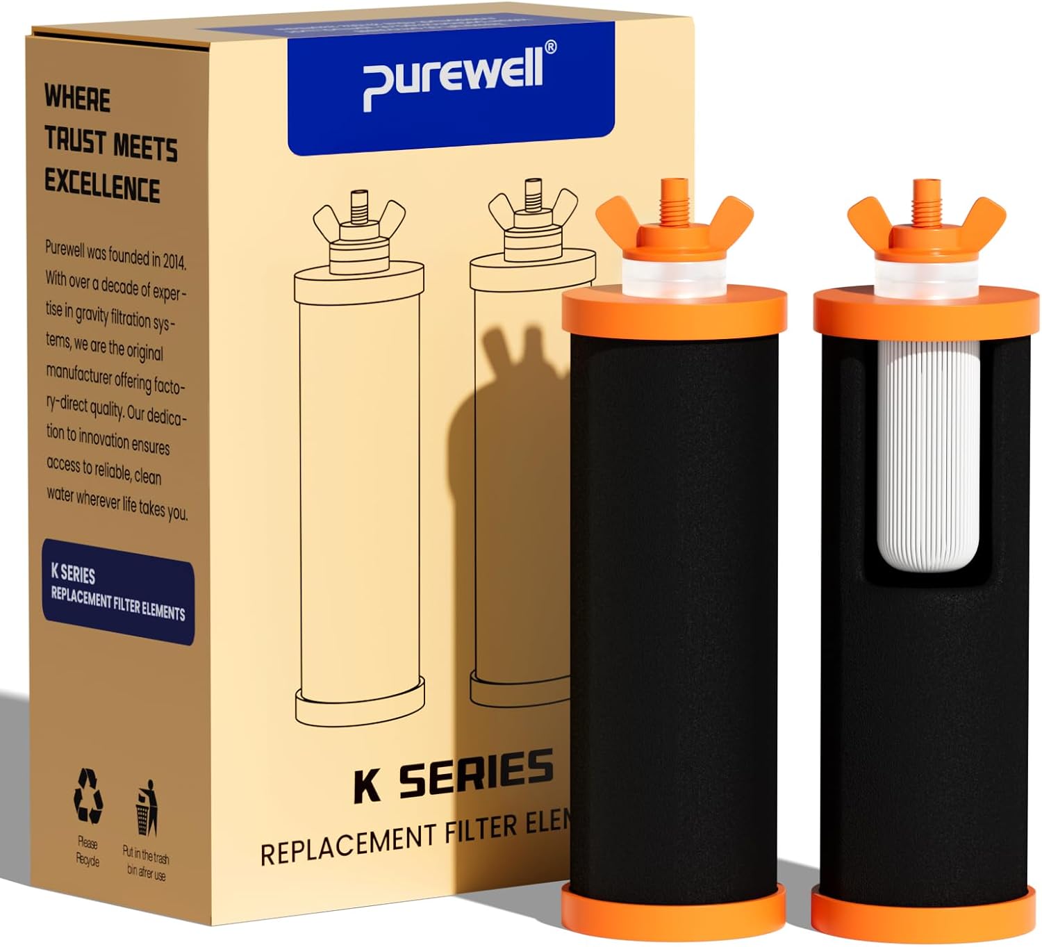 Purewell PF-3-FL Black 4-Stage Composite Carbon and Fluoride Reduction Filters, Compatible with Berkey® Big+, ProOne® Big+ Gravity Water Filter Systems and Purewell Systems (2 Pack, K Series)