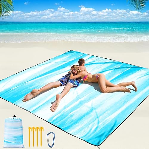 Miniatura 9 de Manta de playa impermeable a prueba de arena tapete de playa 79" X 83"/10'x9' para 2-8 adultos, de secado rápido, tapete de picnic al aire libre,