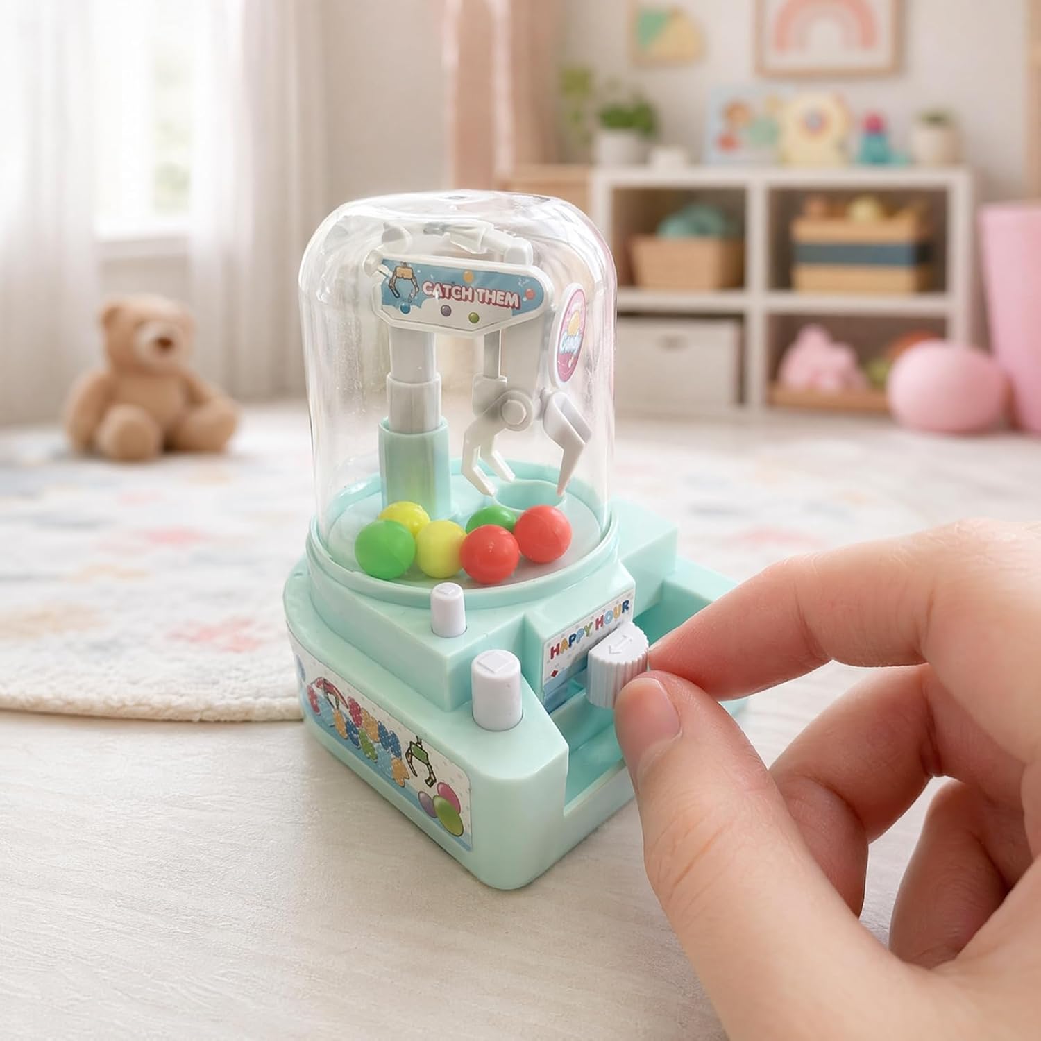 ibasenice Mini Claw Machine Handheld Candy Grabber Arcade Toy Blue | Durable ABS Material, Handheld Mechanical Gears, Desktop Tabletop Surface Play, Designed For Supervised Play