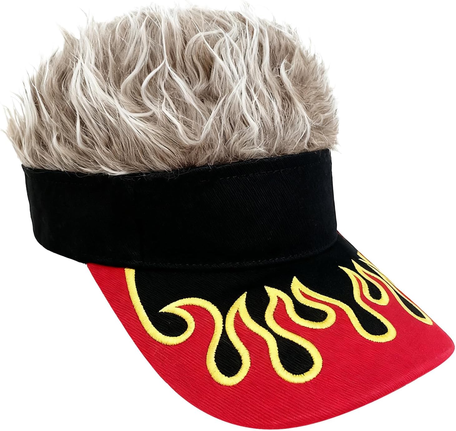 Novelty Fake Hairs Visor Hat, Men's Patriotic Visor with Spiked Hair Funny Baseball Wig Cap Outdoor Sports Dad Hat
