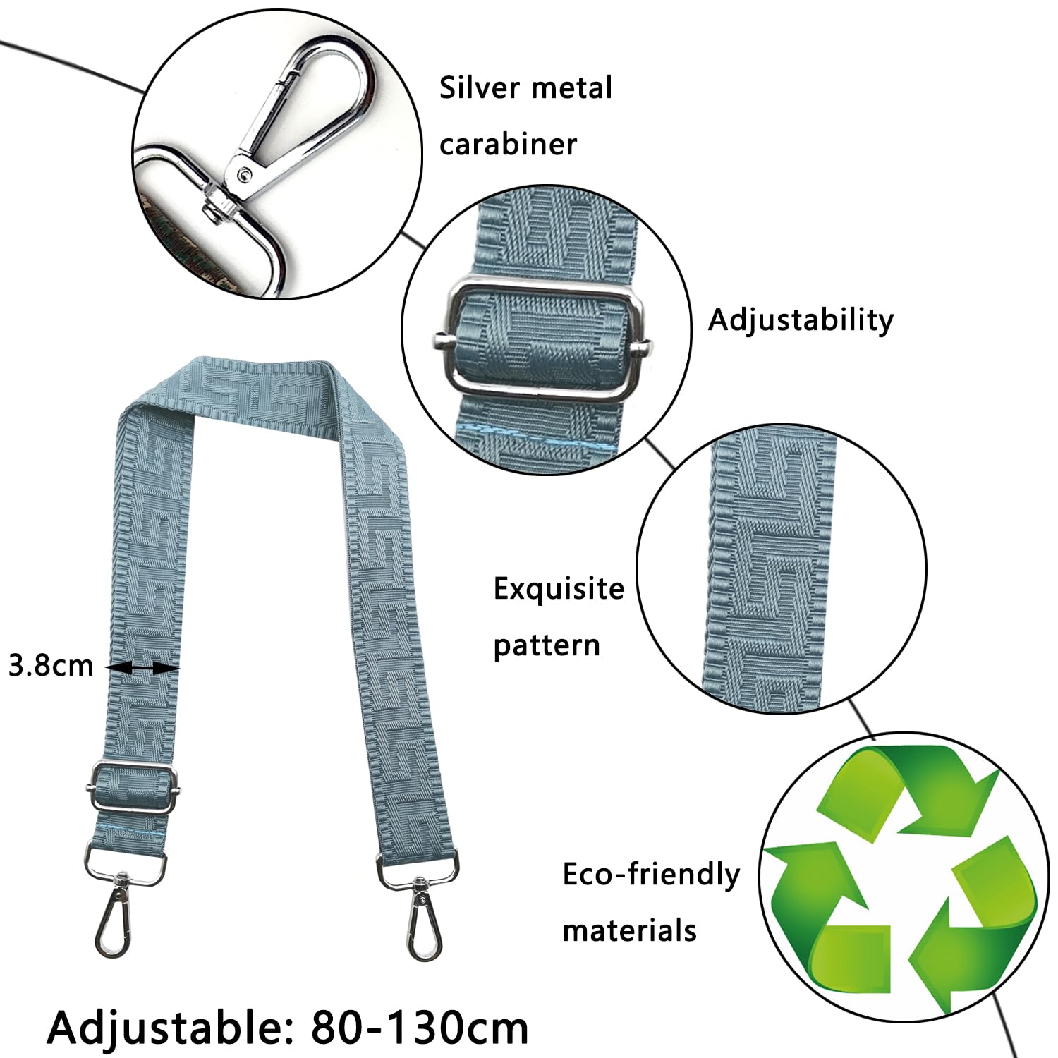 Sangle De Sac Réglable - Bandoulière Avec Mousqueton Argent - 3,8 Cm - Pour Sac à Main, Tote, Etc.