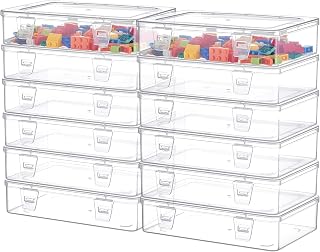 Weysat 12 Pack Clear Plastic Storage Containers with Lids 7.3 x 4.9 x 1.65 Inches Rectangular Empty Hinged Boxes Small Stackable Organizer Boxes for Home Office Beads Craft Supplies