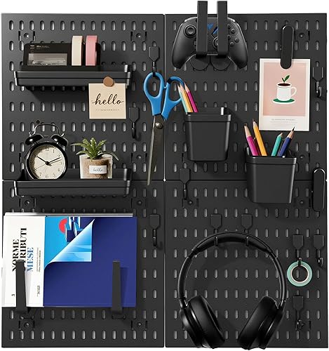 Kit de Combinación de Tablero Perforado, Organizador de Pared Modular Blanco de Tablero Perforado con 4 Tableros Perforados y Accesorios Colgantes