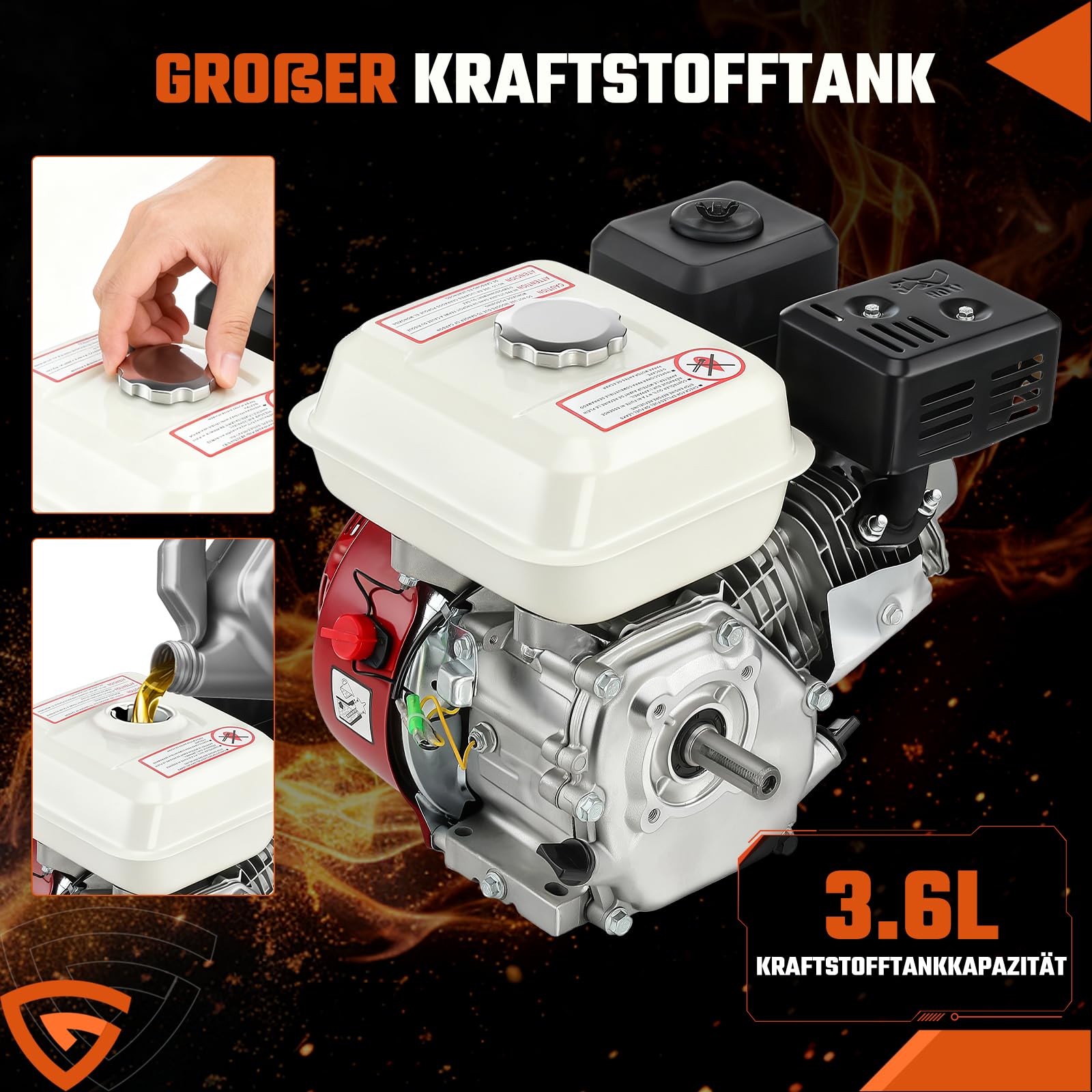 7 PS Benzinmotor Standmotor Kartmotor Antriebsmotor mit 20 mm Ø Welle, Ölmangelsicherung, 4-Takt, 1 Zylinder Benzin Motor, 212 ccm Hubraum, luftgekühlt, Seilzugstart