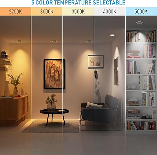 Miniatura 2 de TORCHSTAR Luz empotrable de cardán LED 5CCT de 6 pulgadas, regulable, 2700 K3000 K3500 K4000 K5000 K seleccionable, 12 W CRI90 direccional globo