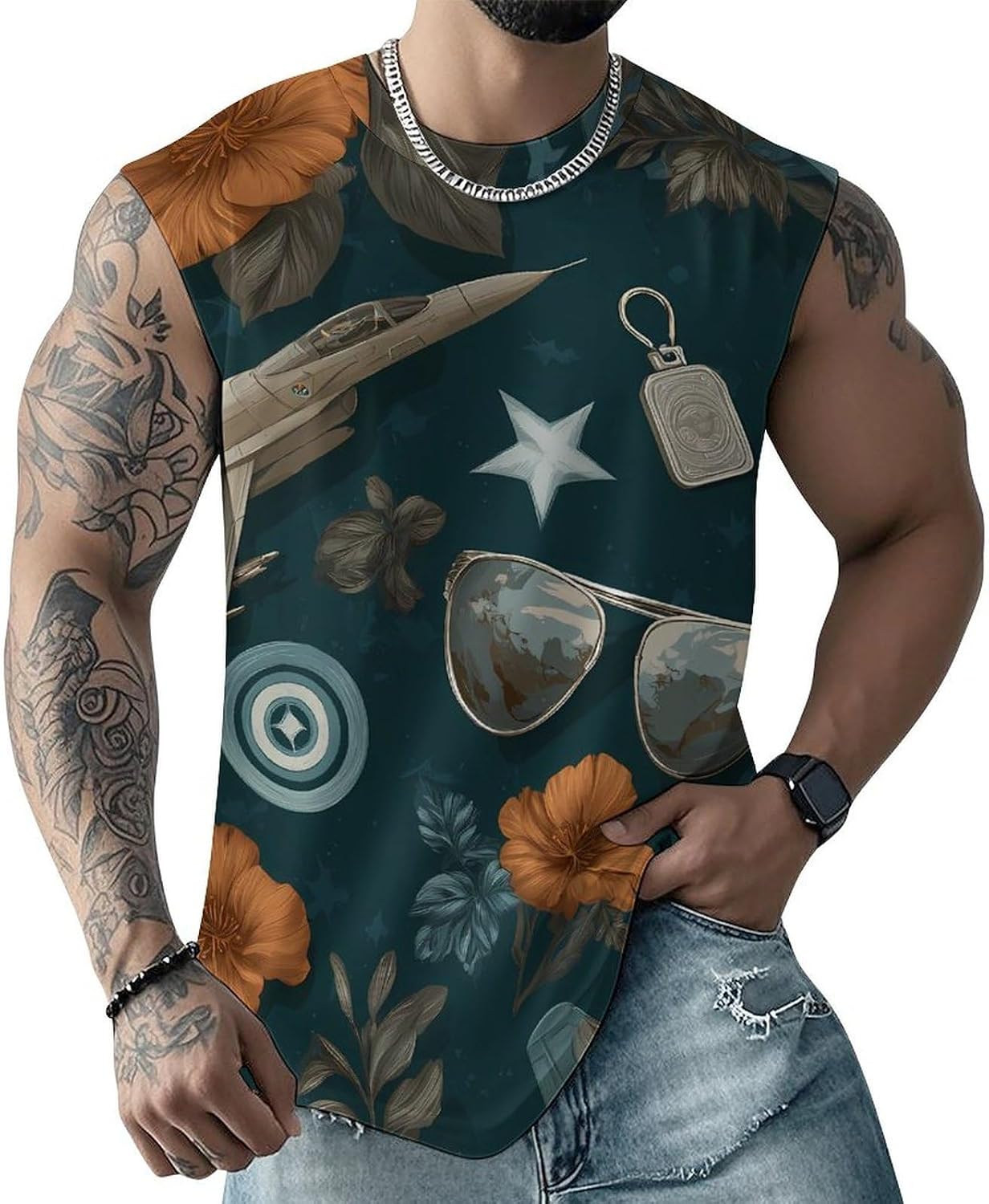 Fighter Jets Aviation Soldier Men's Sleeveless Shirt Small