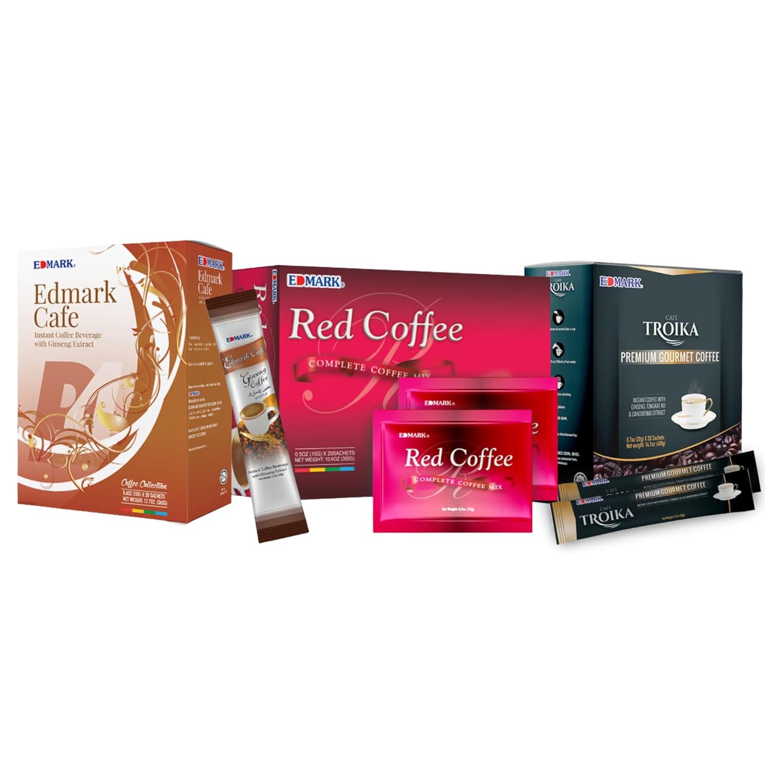 EDMARK Red Yeast Coffees, Cafe Coffee Pods, Cafe Troika Coffee for Men - Sugar-free Variety Pack (Pack of 3)