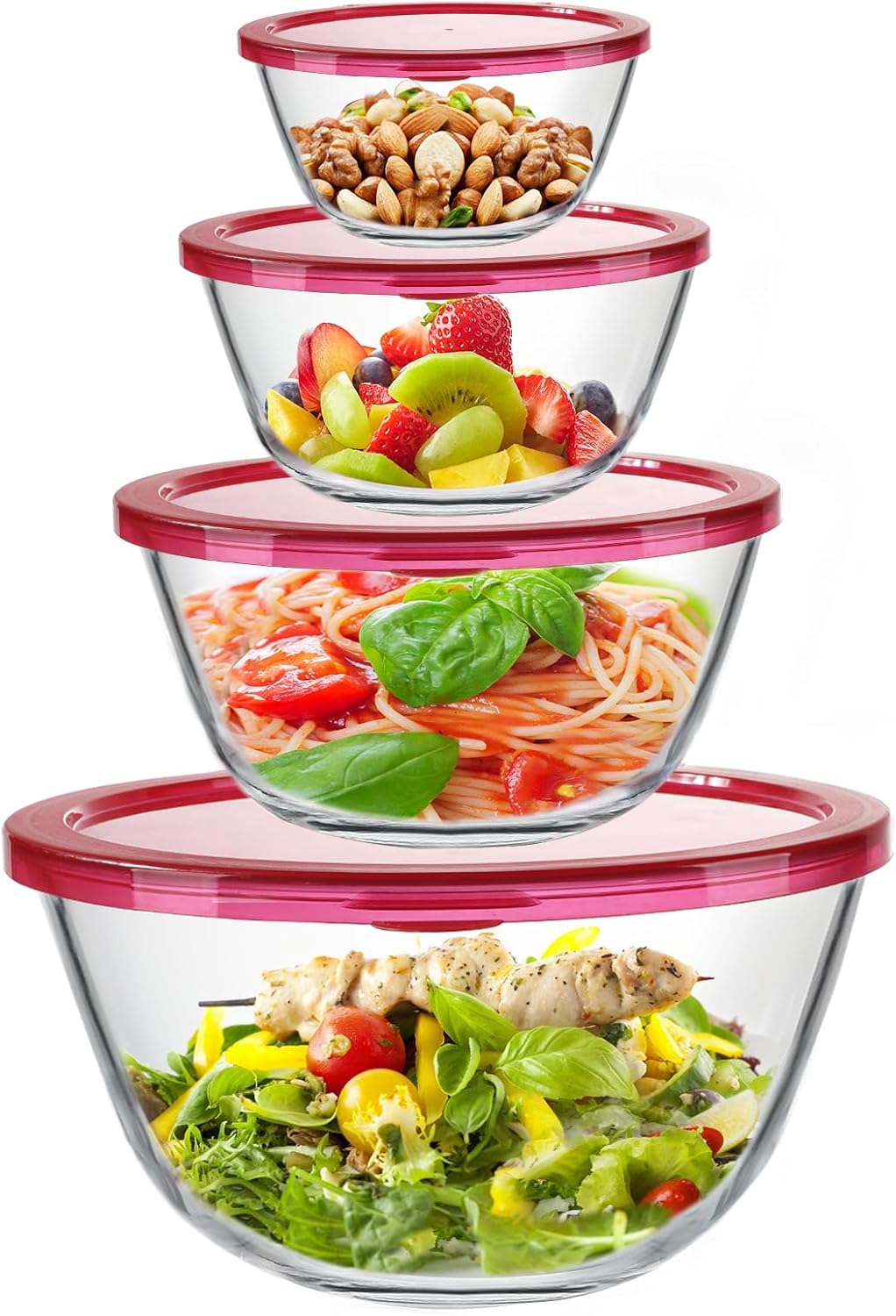 KOMUEE Glass Mixing Bowls with Lids Set, 4-Piece Nesting Kitchen Bowls for Salad, Serving, and Baking, Oven Safe Glass Bowl - Thumbnail 2