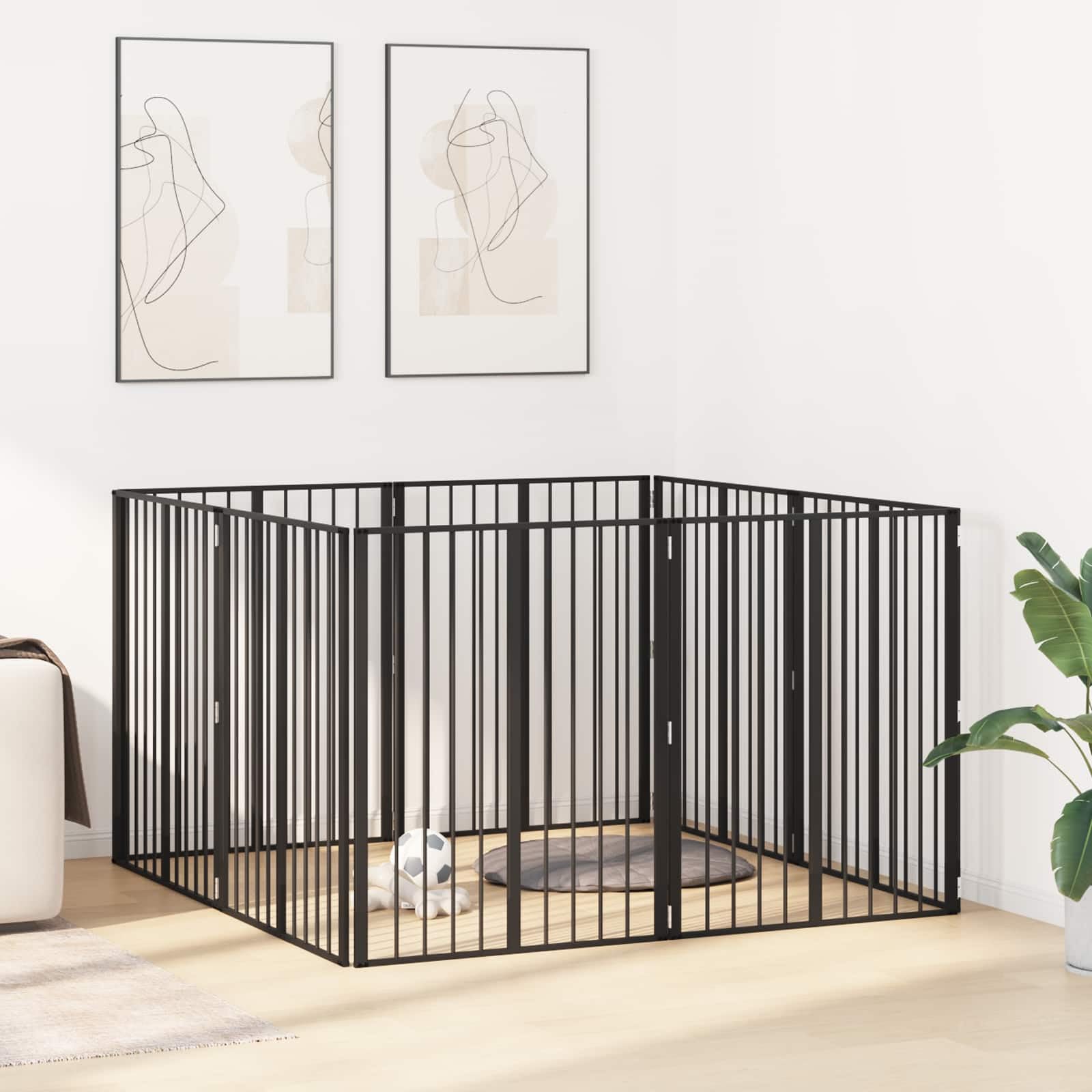 Portería para perros, 8 unidades, acero galvanizado negro, 80 x 100 cm, plegable y portátil, para cachorro y perro, para interior y exterior, protección de seguridad durante el juego y el