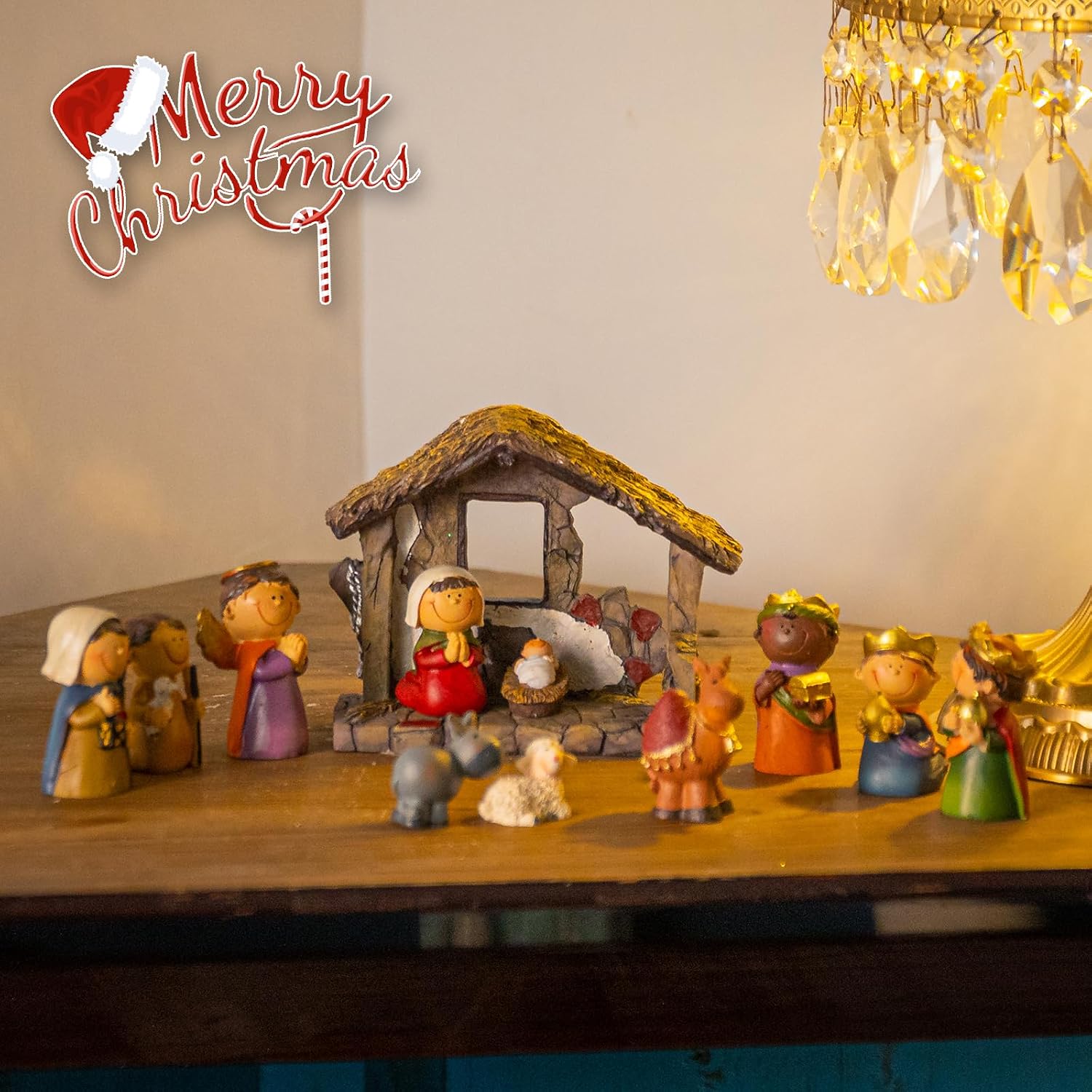 Afirst Christmas Nativity Scene Set - 12 Pcs Nativity Sets for Christmas Indoor Nativity Scene Vintage Xmas Holiday Decorations Displays for Indoor Room Desktop Decor