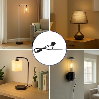 Lamp Switch, 2 Core Table Lamp Pre-Made Cable with Inline Switch 1.8 Meters, 250V 6A Light Switches, UK Plug Light Switches with 5A Fused, Suitable for Desk Lamp, Black