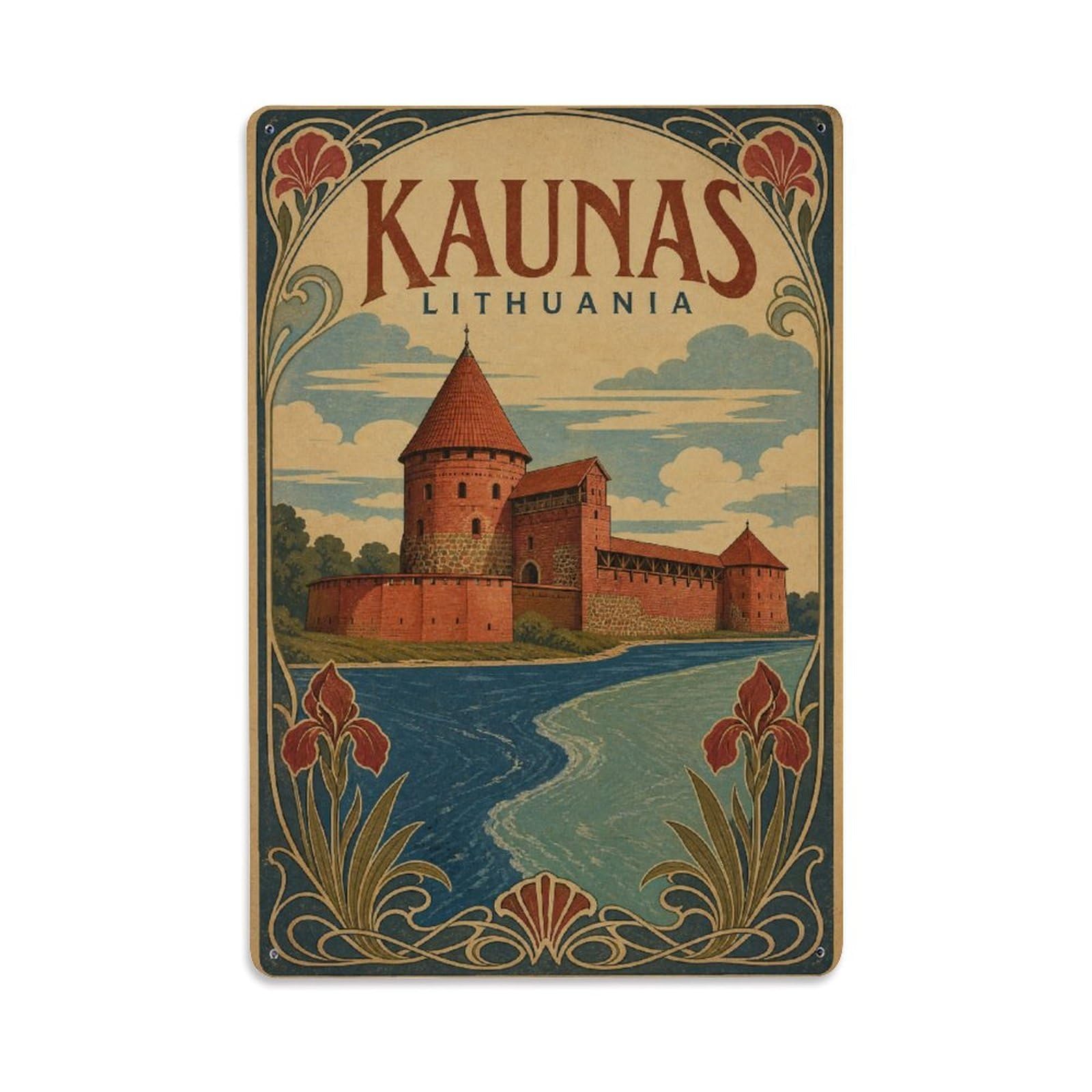 Vintage Travel Lithuania Kaunas Metal Tin Sign Plaque Wall Decor for Cafe, Club Bar, Office, Garden Metal Poster 8x12Inch