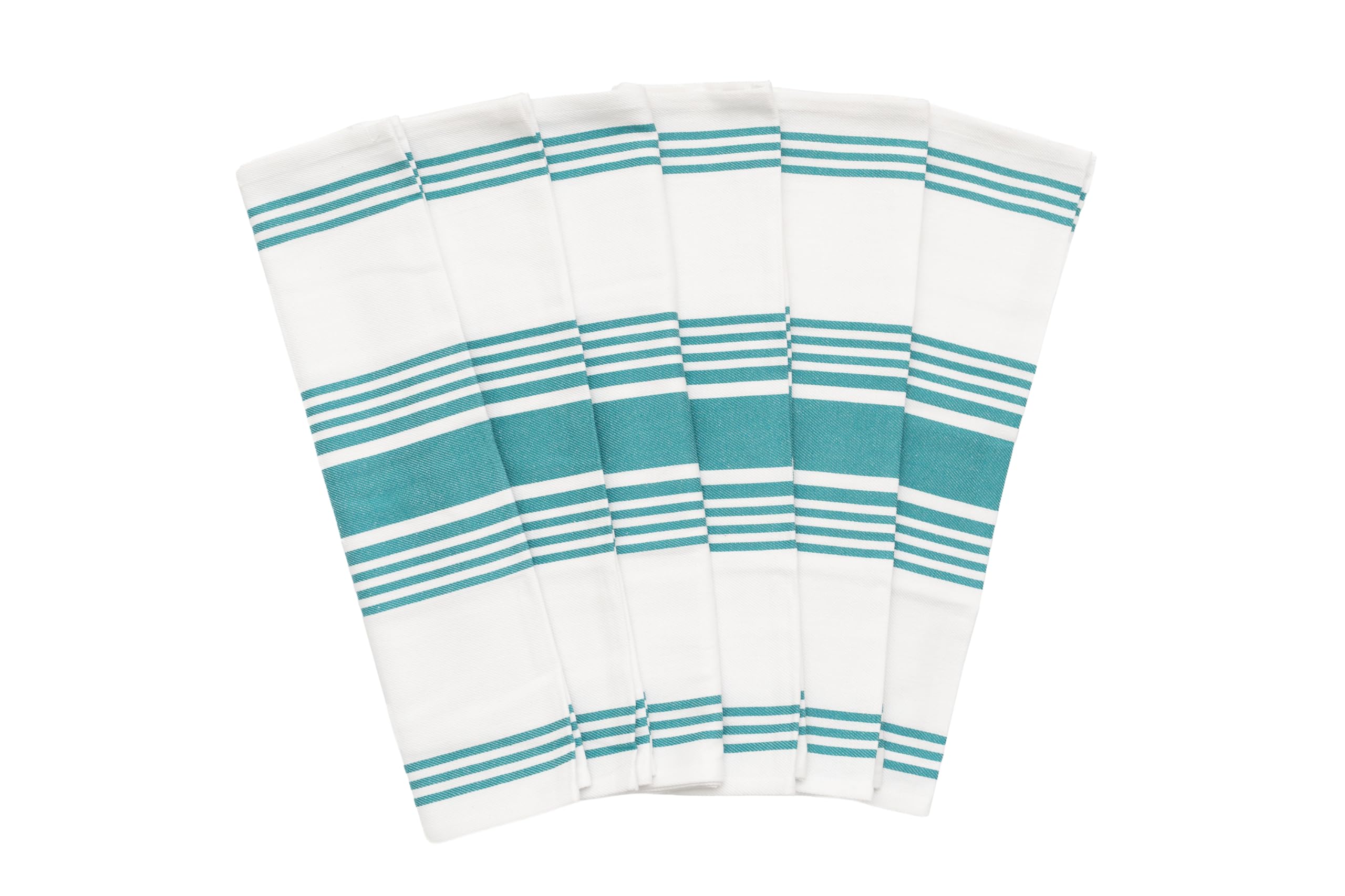 Teal Dish Towels - Highly Absorbent, Lint-Free, 100% Cotton Teal Kitchen Towels - 6 Pack, 30"x20", Large Size Striped Dish Cloths with Hanging Loop - Washable and Durable Tea Towels (6 Pack)