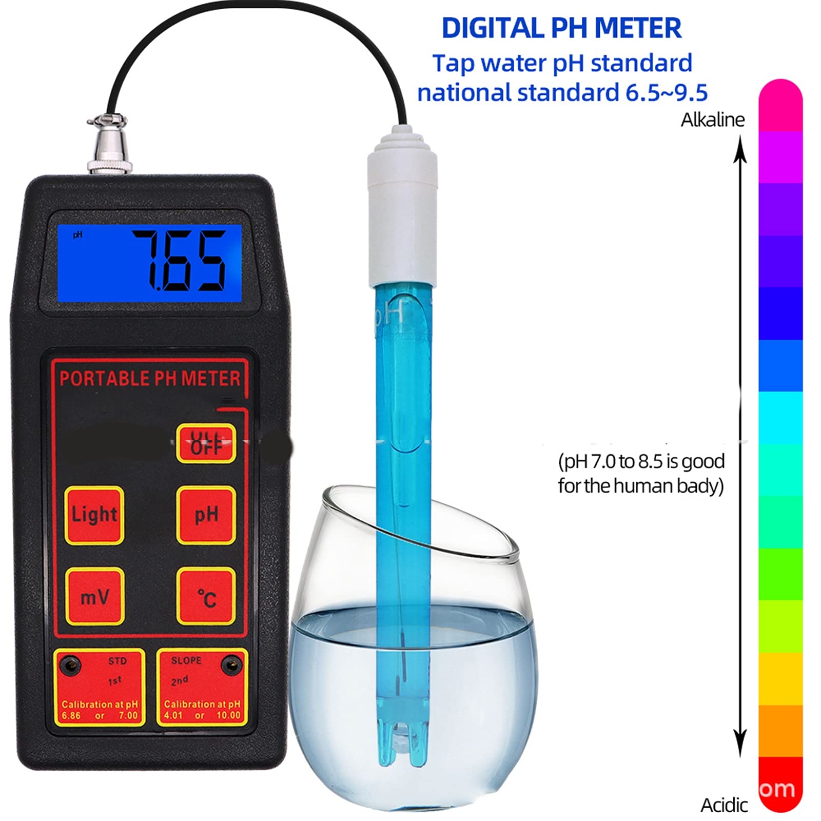 Monitor Digital de Temperatura de PH ORP ORP 3 en 1 Probador de Calidad de Agua Potable de Acuario Medidor de ORP de PH de sonda BNC reemplazable, Utilizado en Laboratorios,acuicultura