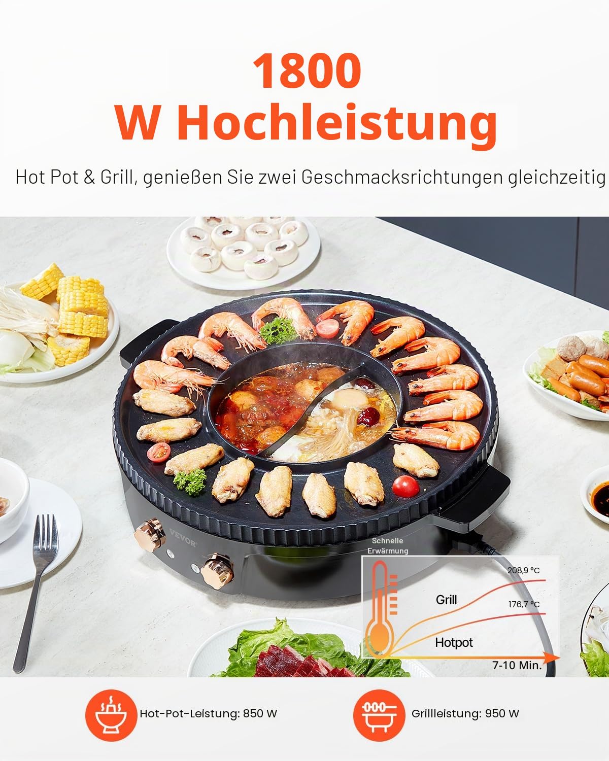 VEVOR YS-KS2212 Multifunktionale BBQ Hot Pot, Kunststoff