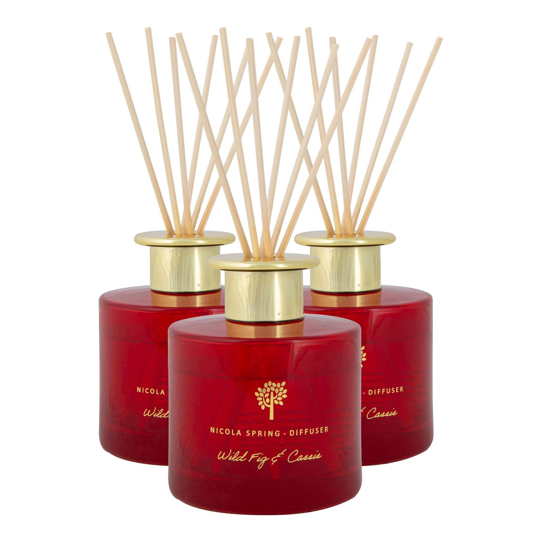 Nicola Spring Wild Fig & Cassis Scented Reed Diffuser - 200ml - Pack of 3 - Aromatherapy 6 Sticks Air Freshener Home Fragrance Diffuser Fragrant Gift Set for Kitchen, Bathroom, Home
