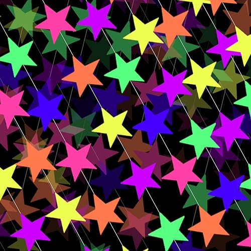 Miniatura 17 de Guirnalda de papel de estrella de neón de 108 pies que brilla en la oscuridad, suministros de fiesta, guirnaldas de papel neón para luz negra