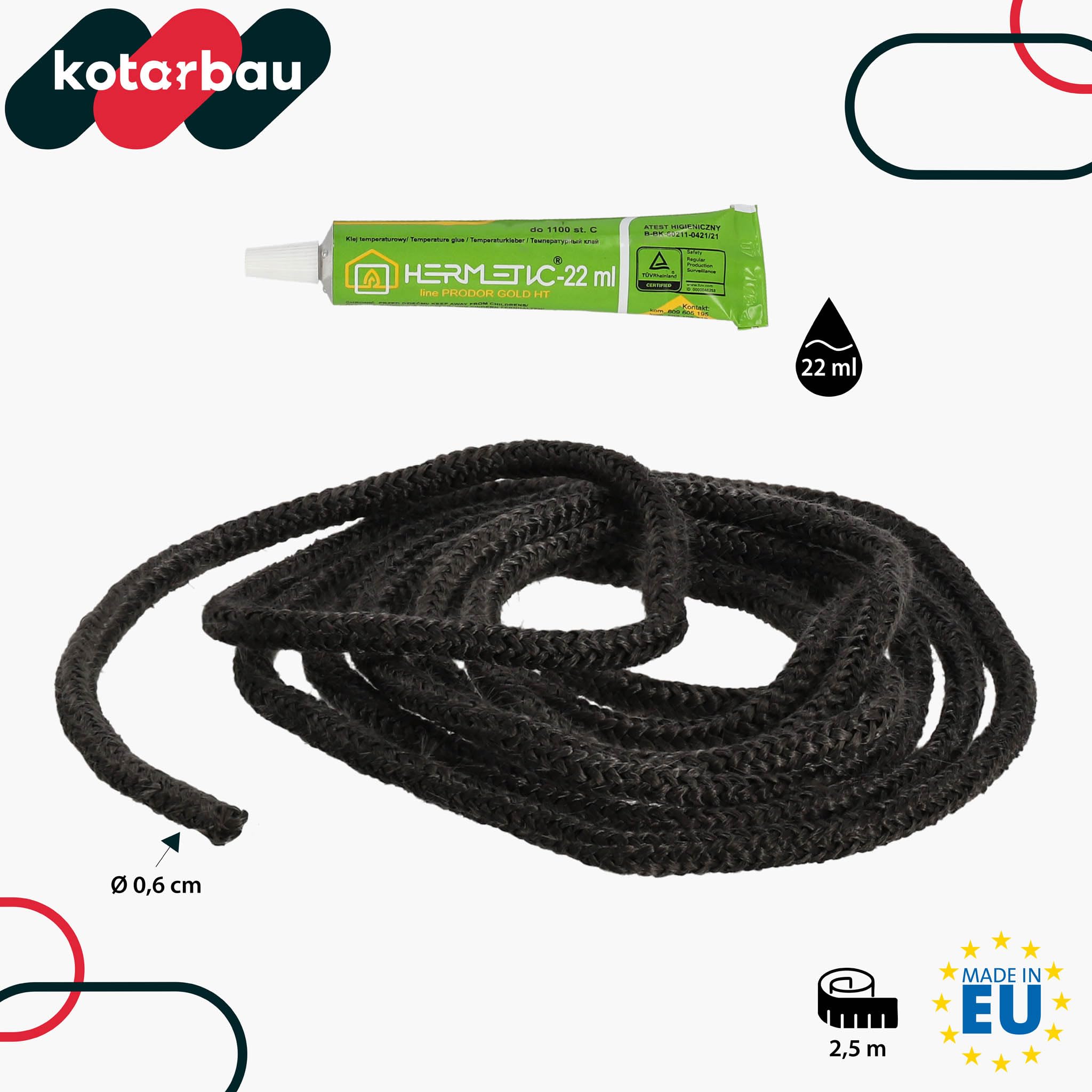 Glasvezelkoord Plat Zwart 25x3mm - 5m (zelfklevend) - Kachels en haarden