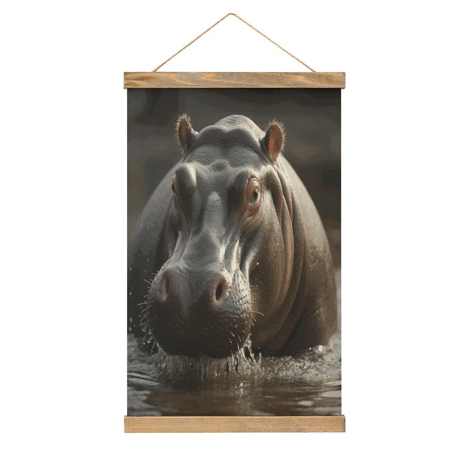 FekiLoot Hippo Wall Art Poster Hanger Frame Linen Wall Art Decor Vintage Hanging Poster Hanging Wall Decor Rustic Retro Wall Art Print for Living Room Decor 20.4 X 13.1Inches