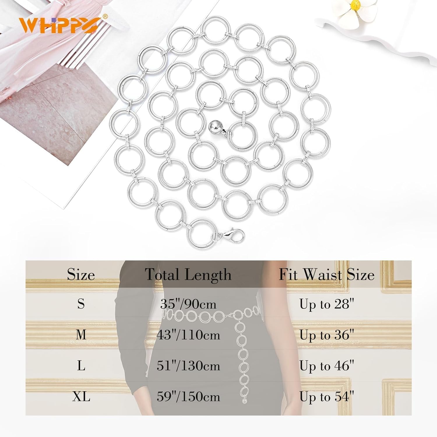 WHIPPY O-Ring Metal Waist Chain Belt Women Fashion Adjustable Body Link Belts for Jeans Dresses - Image 5