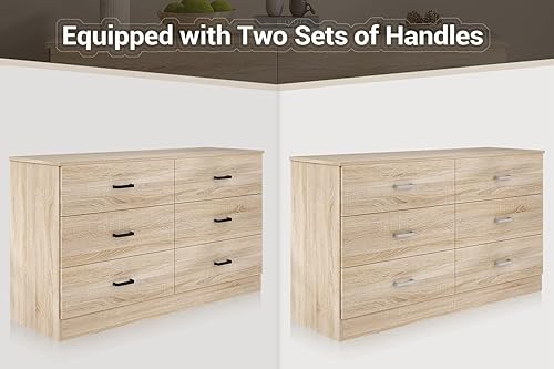 Miniatura 8 de Bigbiglife Cómoda para dormitorio, cómoda doble de 6 cajones, cómoda moderna con cajones profundos, soporte de TV, organizador de almacenamiento