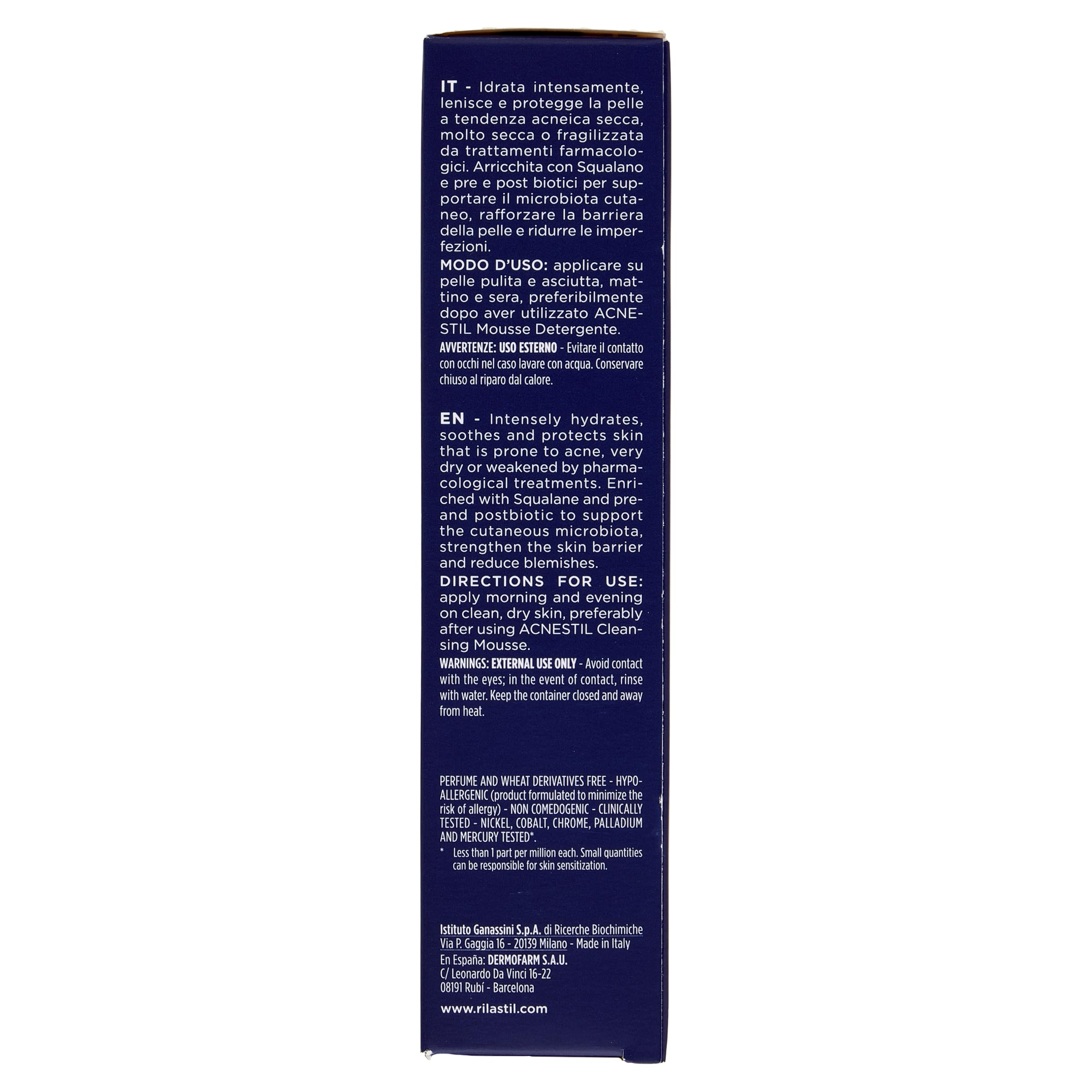 Rilastil Acnestil H-Biome Crema Viso, Crema Idratante Anti Imperfezioni, Idratazione fino a 8h, per Pelle Sensibile, 40ml
