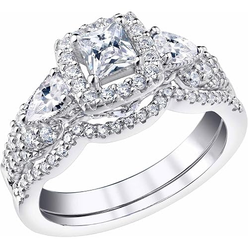 SHELOVES Moissanite Wedding Ring Set Bridal for Women Pear Princess Cut CZ