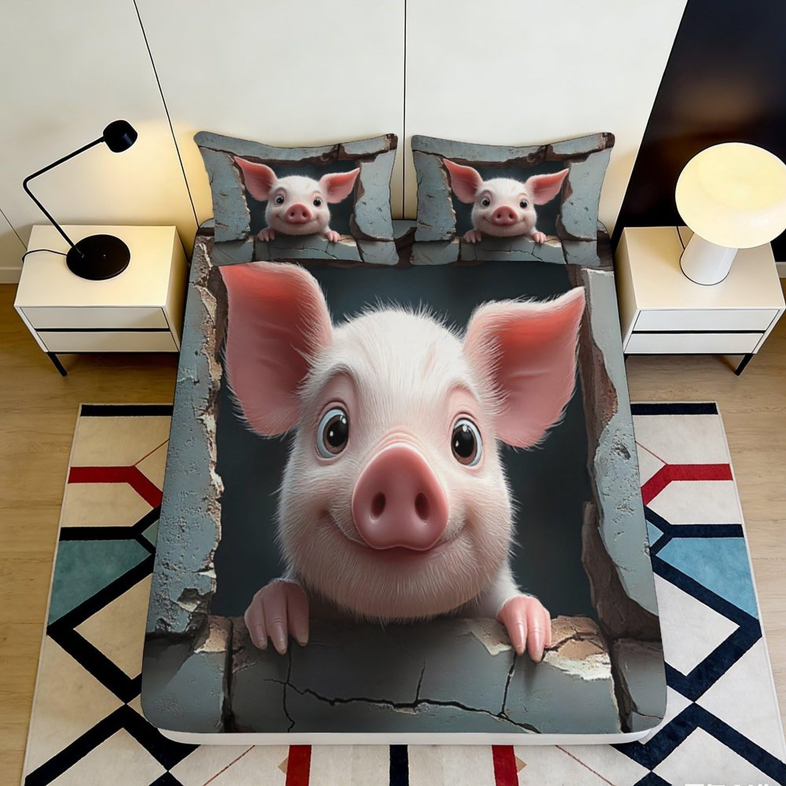 3D Printed Cartoon Otter Fitted Sheet Microfiber Deep Pocket Bedroom Bedding Set Cute Otter Mattress Fitted Cover Non-Slip Washable 200x200x25cm