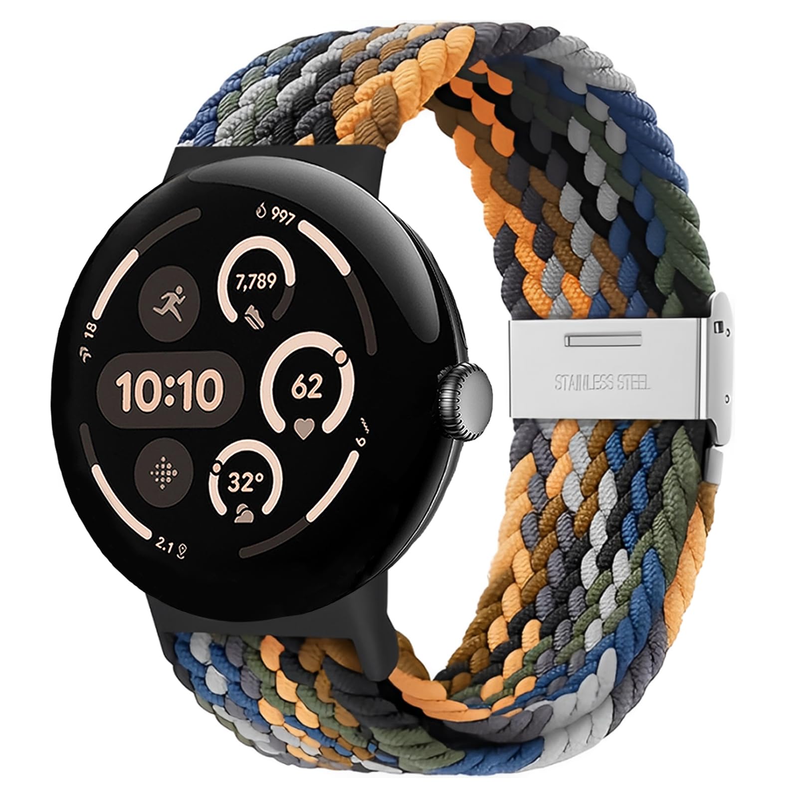 HAYONLIY Nylon Braided Stretchy Band Compatible for Google Pixel Watch 3 (45mm), Elastic Soft Breathable Sport Adjustable Strap for Google Pixel Watch 3 Men Women