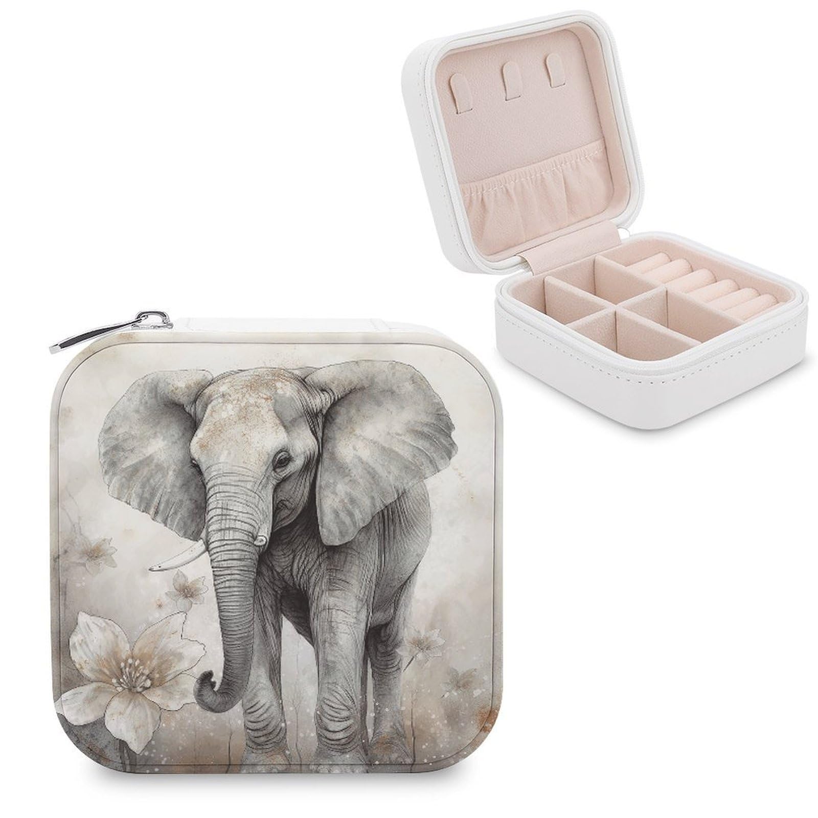 FekiLoot Animals Cute Elephant Jewelry Case Personalized Leather Jewelry Box Mini Travel Jewelry Case Small Portable Jewelry Organizer for Ring Earrings Necklace Bracelet