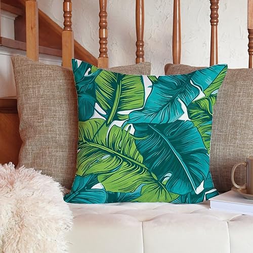 Miniatura 6 de ArogGeld Funda de almohada decorativa con hojas tropicales de color azul turquesa, verde lima, hojas de palma, estilo chinoiserie, para sofá, 16 x