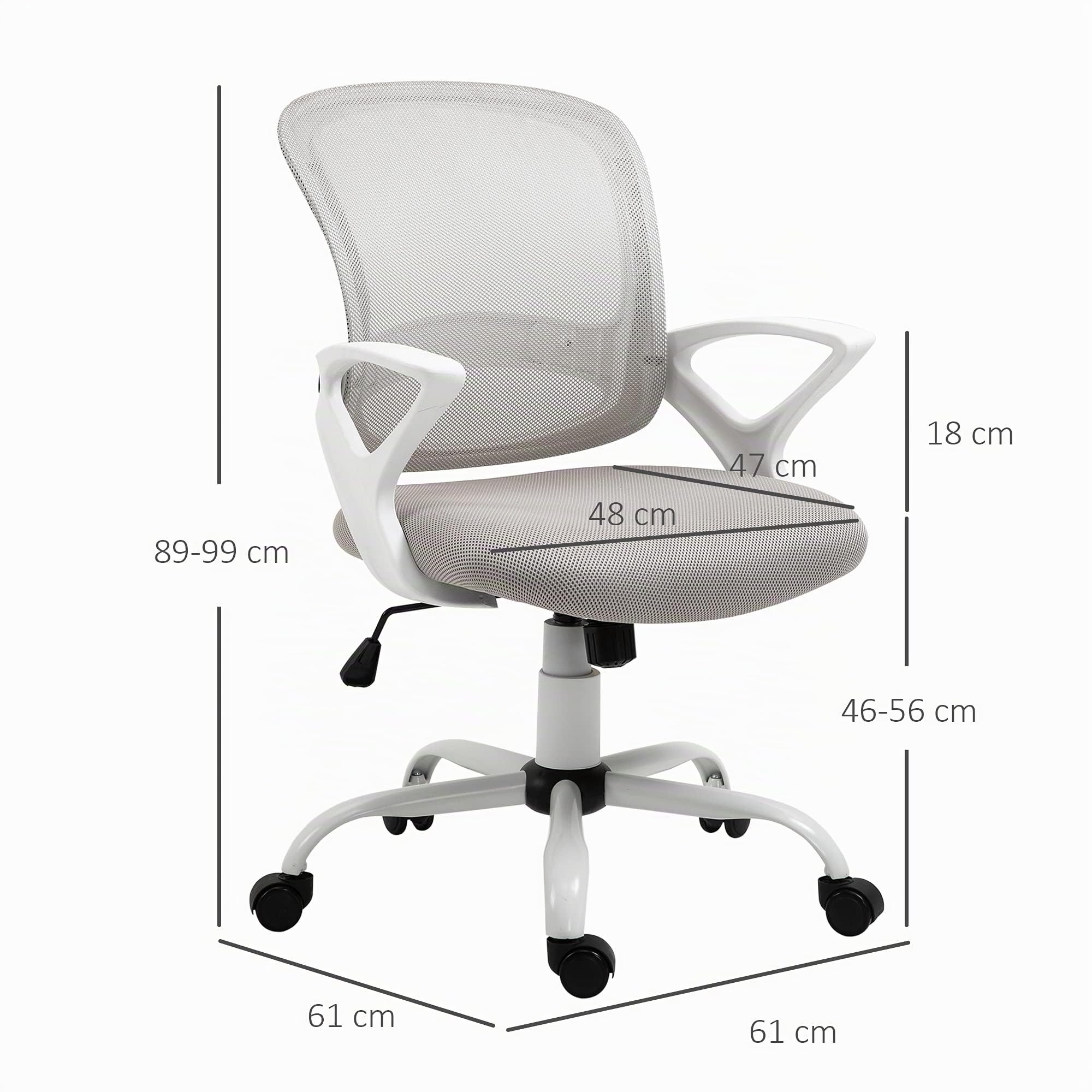 Vinsetto Sedia da Ufficio Basculante Girevole in Tessuto a Rete, Grigio | Sedia da Scrivania Ergonomica, Altezza Regolabile