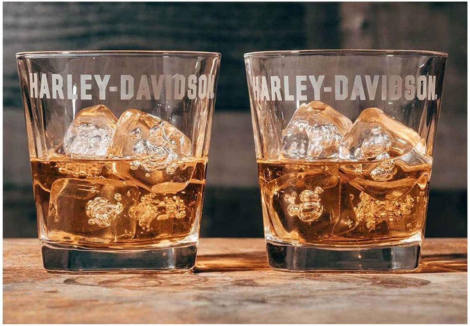 Harley-Davidson Etched H-D Logo Rocks Glass Set, Set of Two 8 oz. Glasses