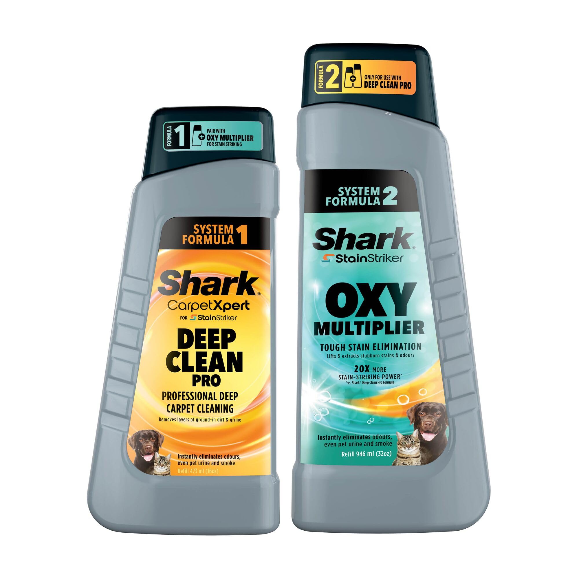 Shark StainStriker Cleaning Solution Bundle, 946ml StainStriker Oxy Multiplier Refill and 473ml CarpetXpert Deep Clean Pro Refill, for use with Shark PX200UK series, XSKCHMBNDLUKT